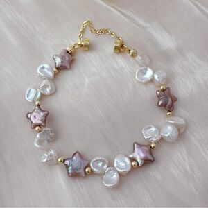 Elegant Women’s Genuine Freshwater Pearl and Star Bracelet -7inches Brand New